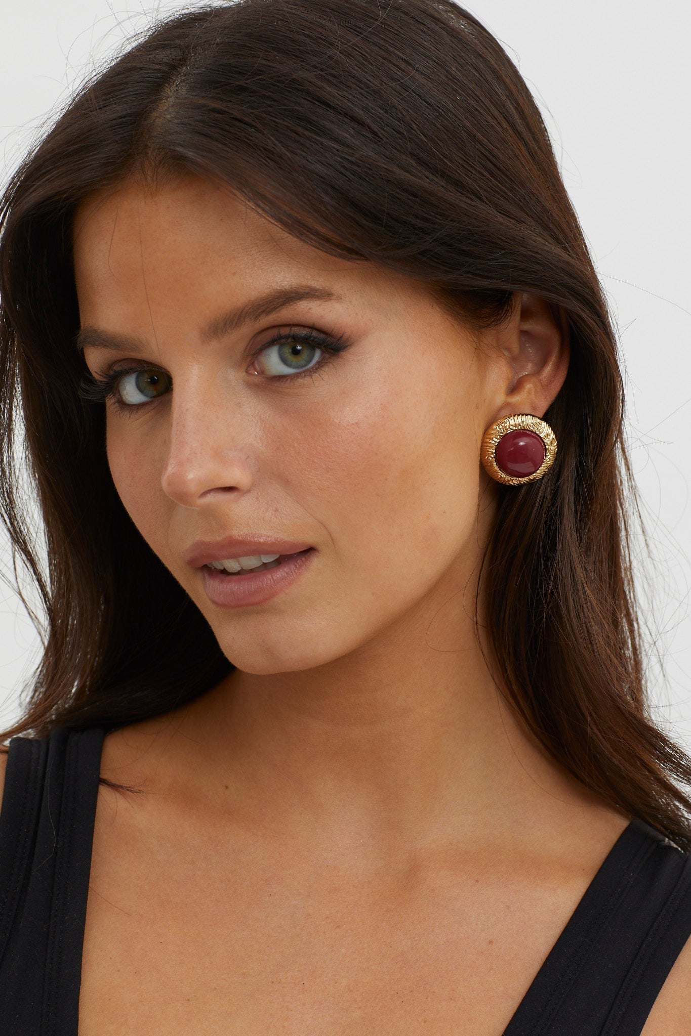 Misty Gold Dome Earrings Wine