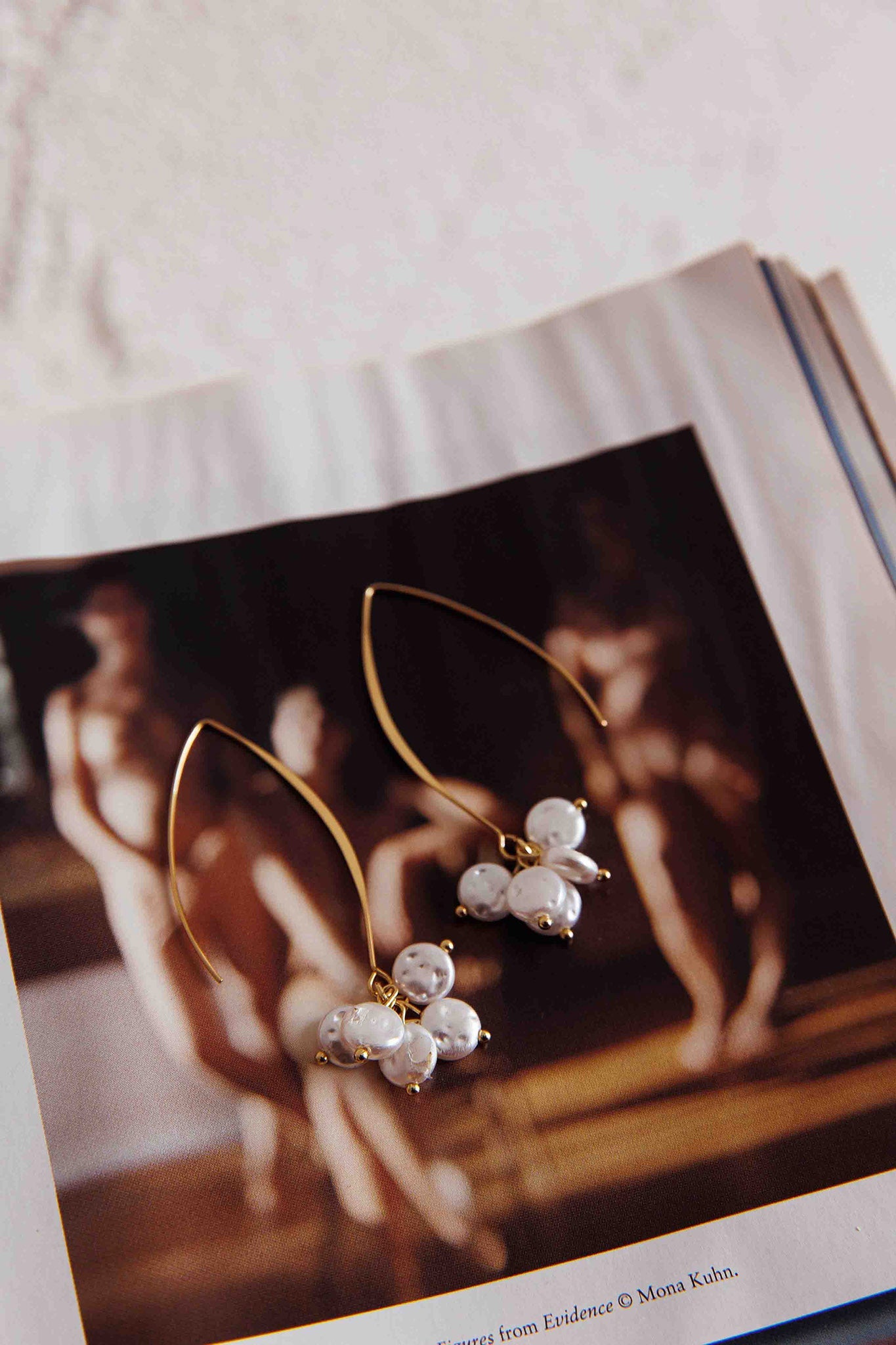 Sarah Pearl Accent Long Hook Earrings Gold