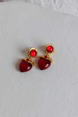 Raja Puffed Red Heart Earrings Gold