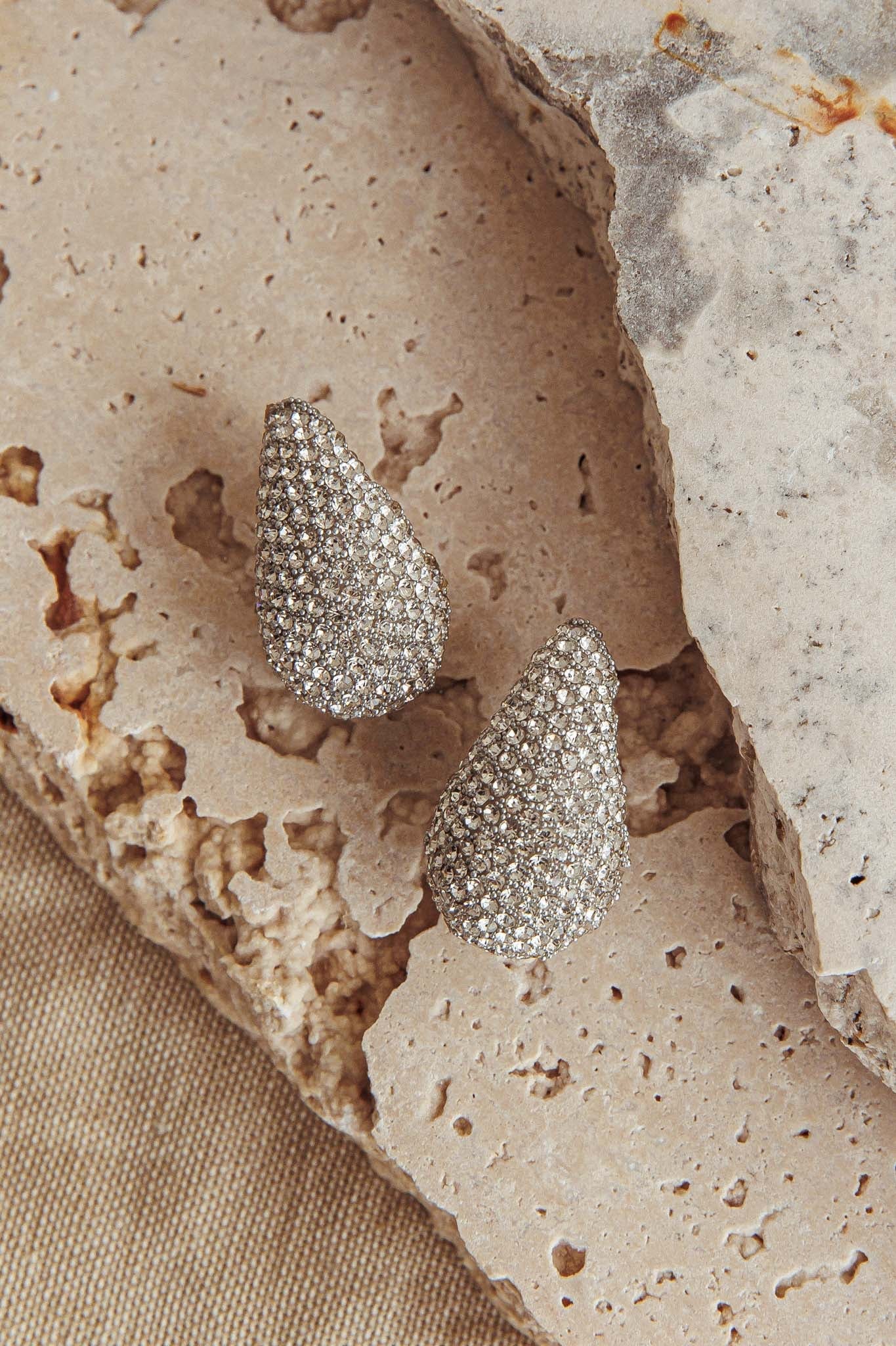 Nebula Pave Teardrop Earrings Silver Diamante