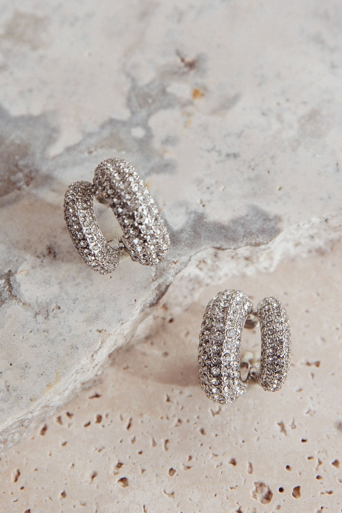 Anthea Double Hoop Studs Silver Diamante