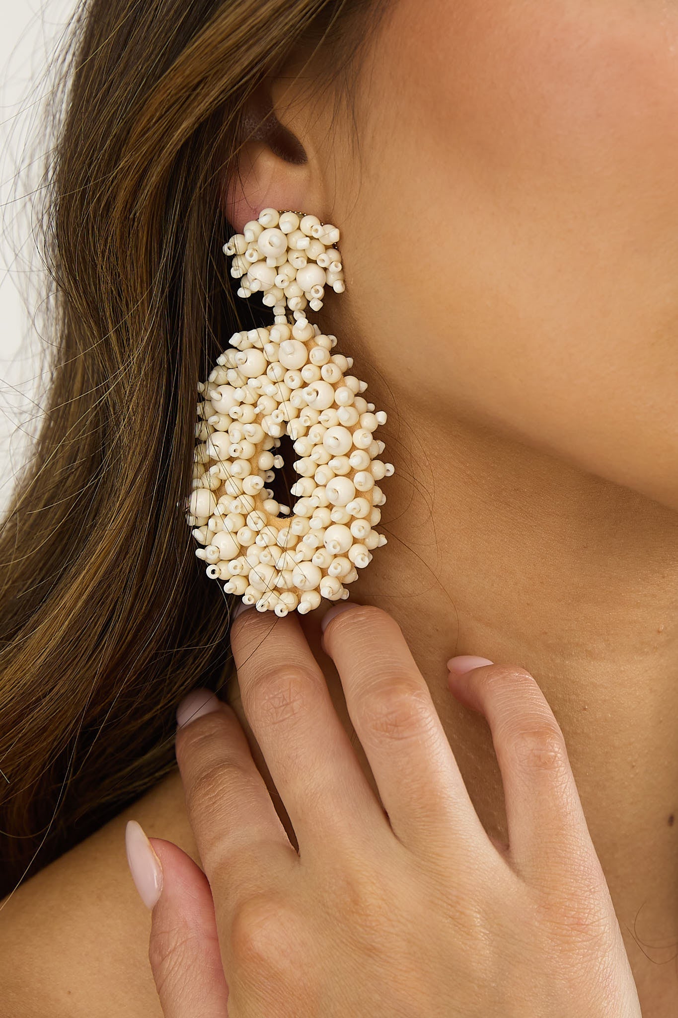 Whisper Bead Embellished Drop Earrings Ivory