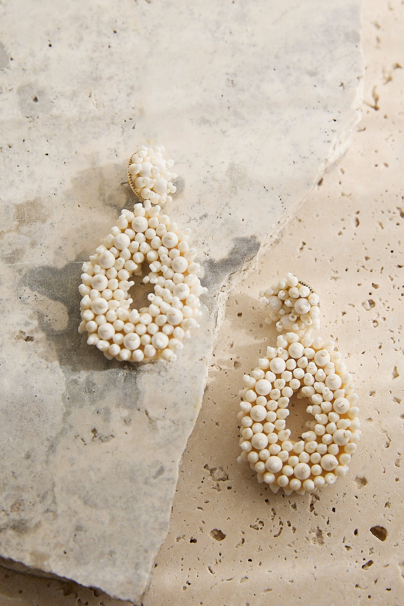 Whisper Bead Embellished Drop Earrings Ivory