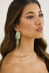 Andora Layered Tassel Bead Earrings Mint