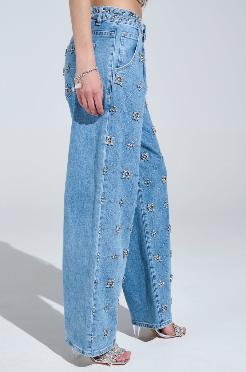 TAKE ME OUT RHINESTONE DENIM JEANS