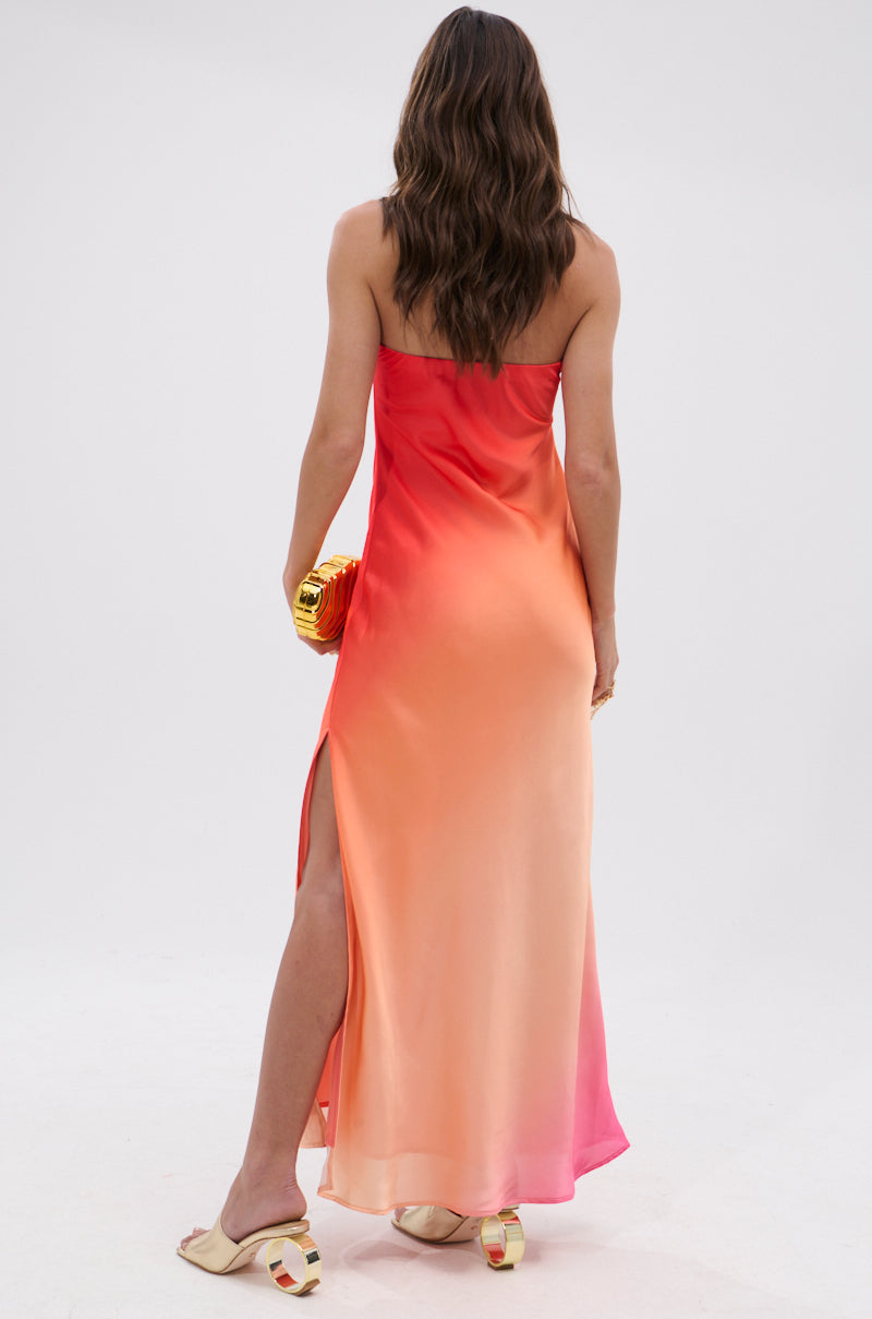 OCEAN BREEZE OMBRE SATIN MAXI DRESS