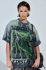 FIRST ONE HERE OVERSIZED GRAPHIC TEE