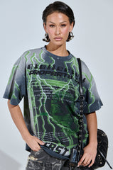 FIRST ONE HERE OVERSIZED GRAPHIC TEE