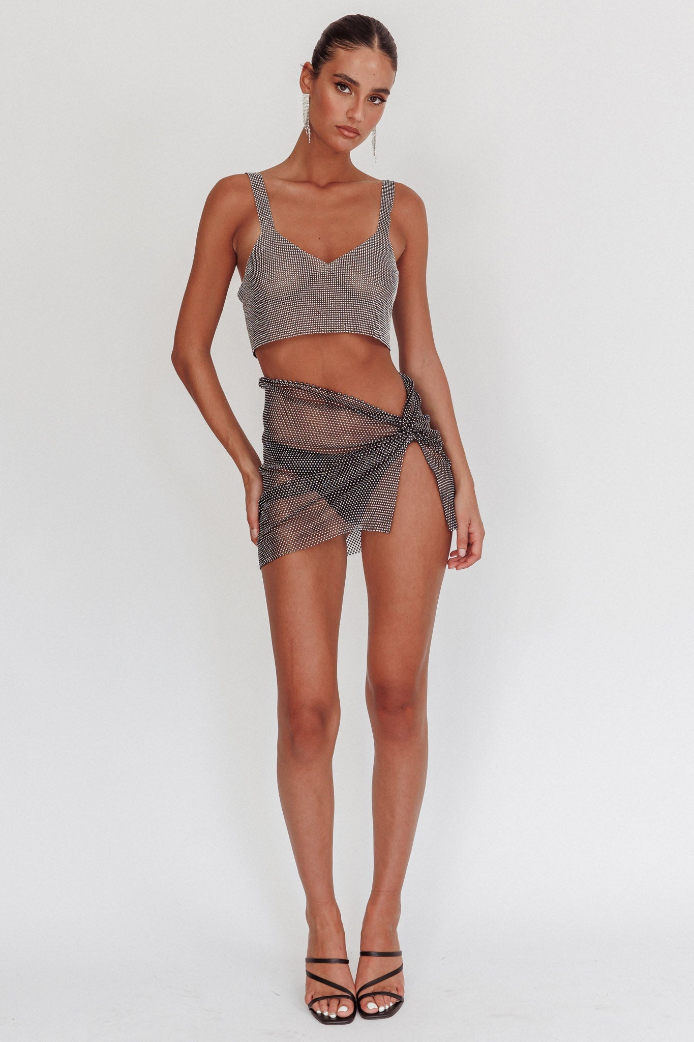 Shine On Diamante Mesh Mini Skirt Black