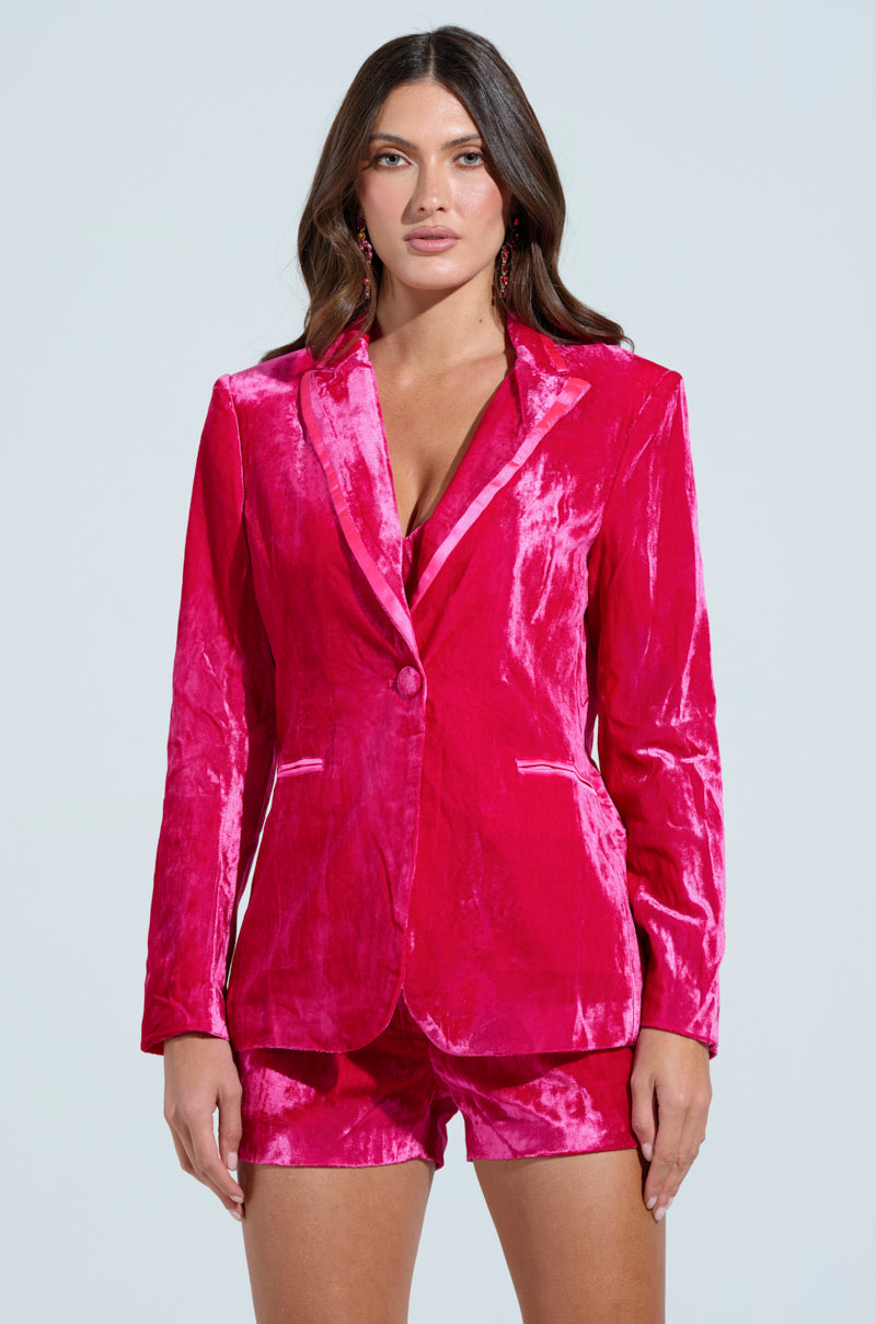 PRETTY IN PINK VELVET BLAZER