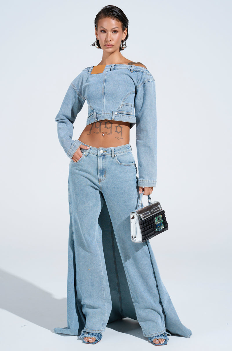 SHAKE IT OFF DENIM PANT WITH SKIRT ATTACHED
