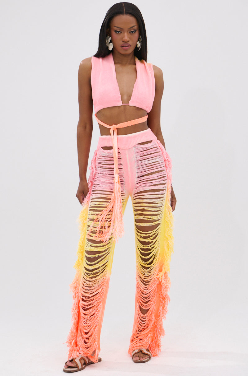 TIME TO DANCE CUTOUT FRINGE PANT AND TOP SET