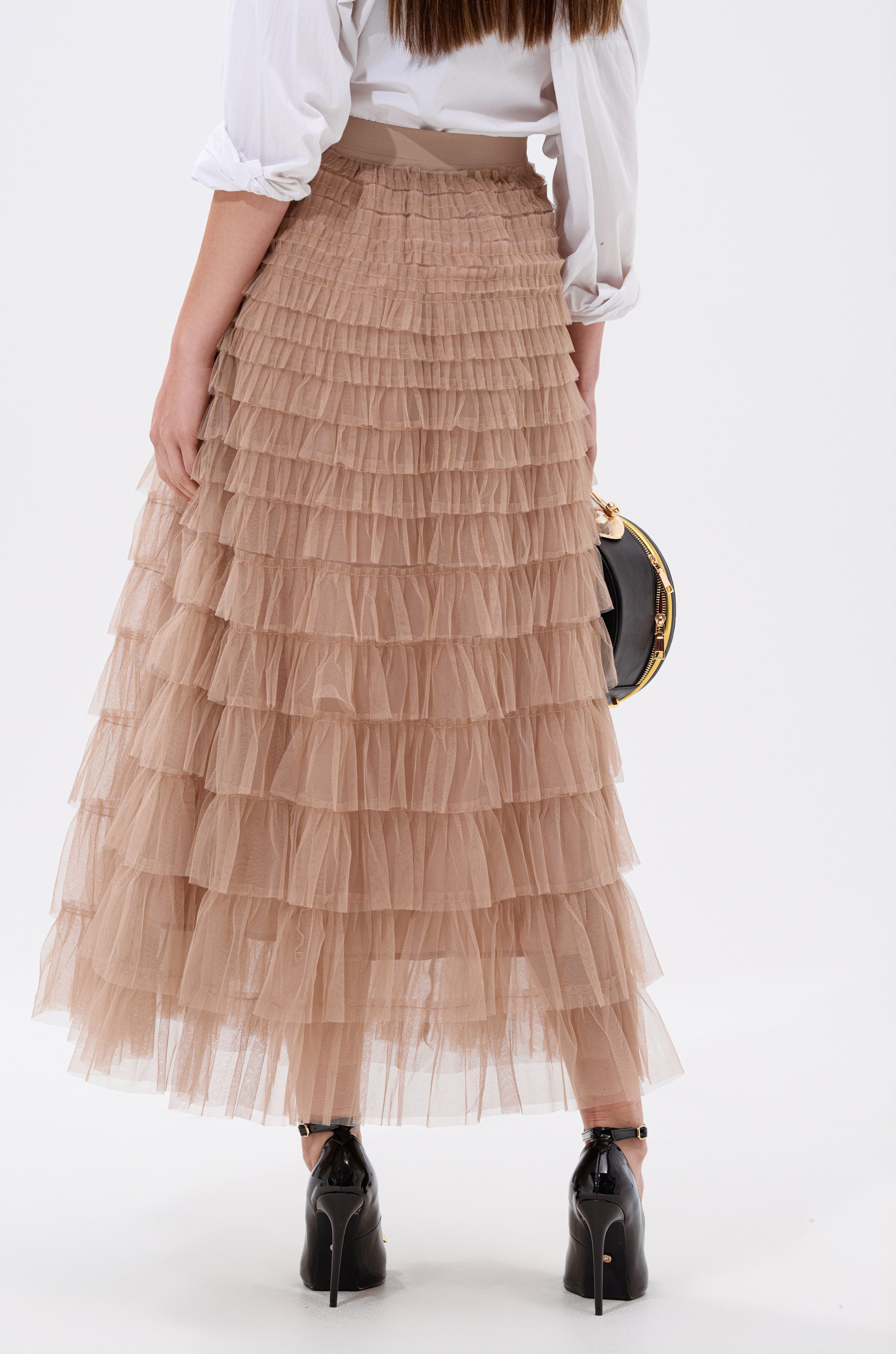 STARS ALIGNED MESH RUFFLE MAXI SKIRT