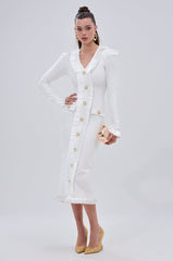 SAKURA BANDAGE RUFFLE MIDI DRESS IN WHITE
