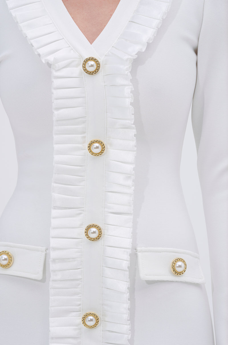 SAKURA BANDAGE RUFFLE MIDI DRESS IN WHITE