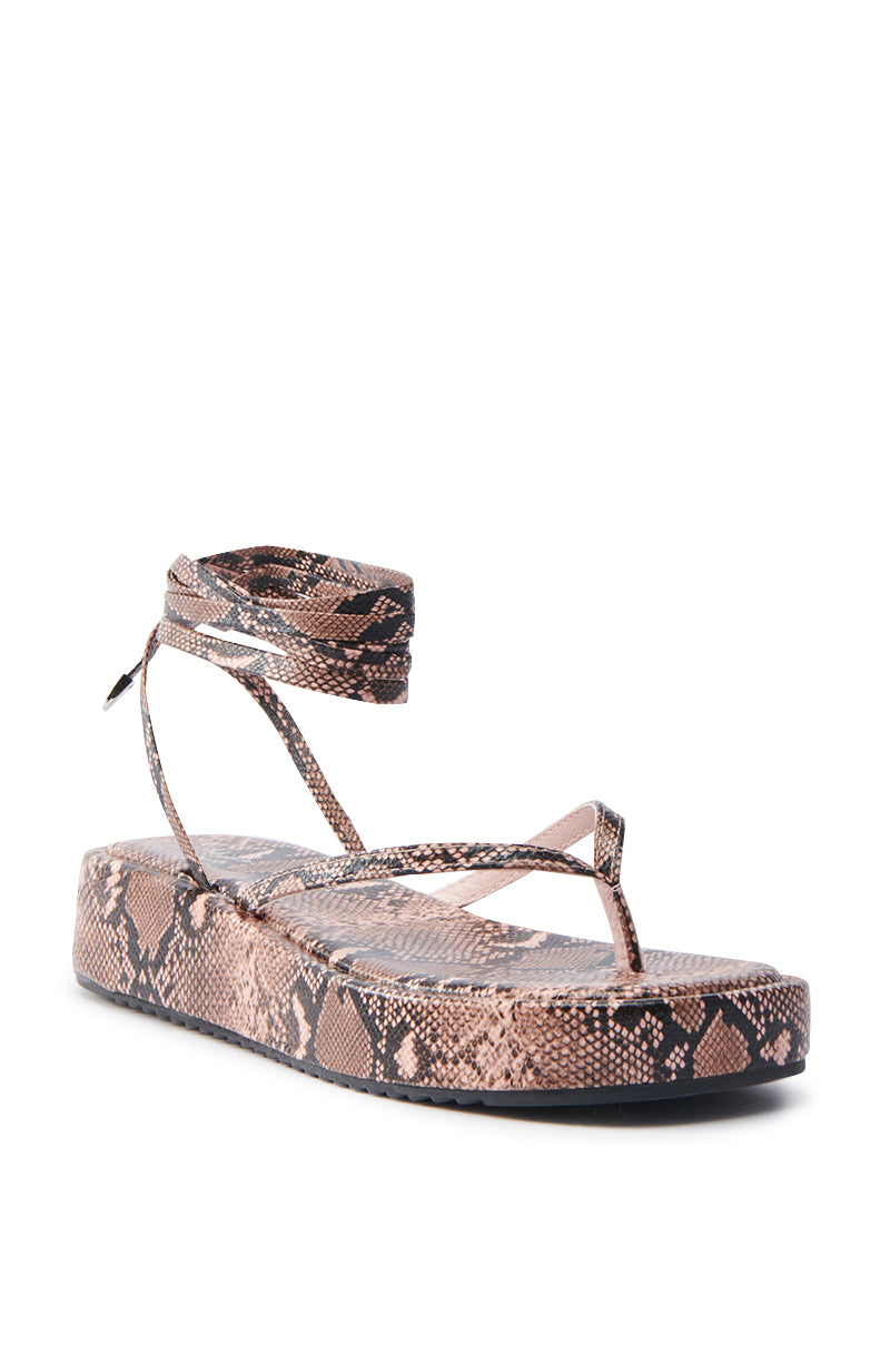 AKIRA IRVINE BROWN SNAKE LACE UP FLAT SANDAL