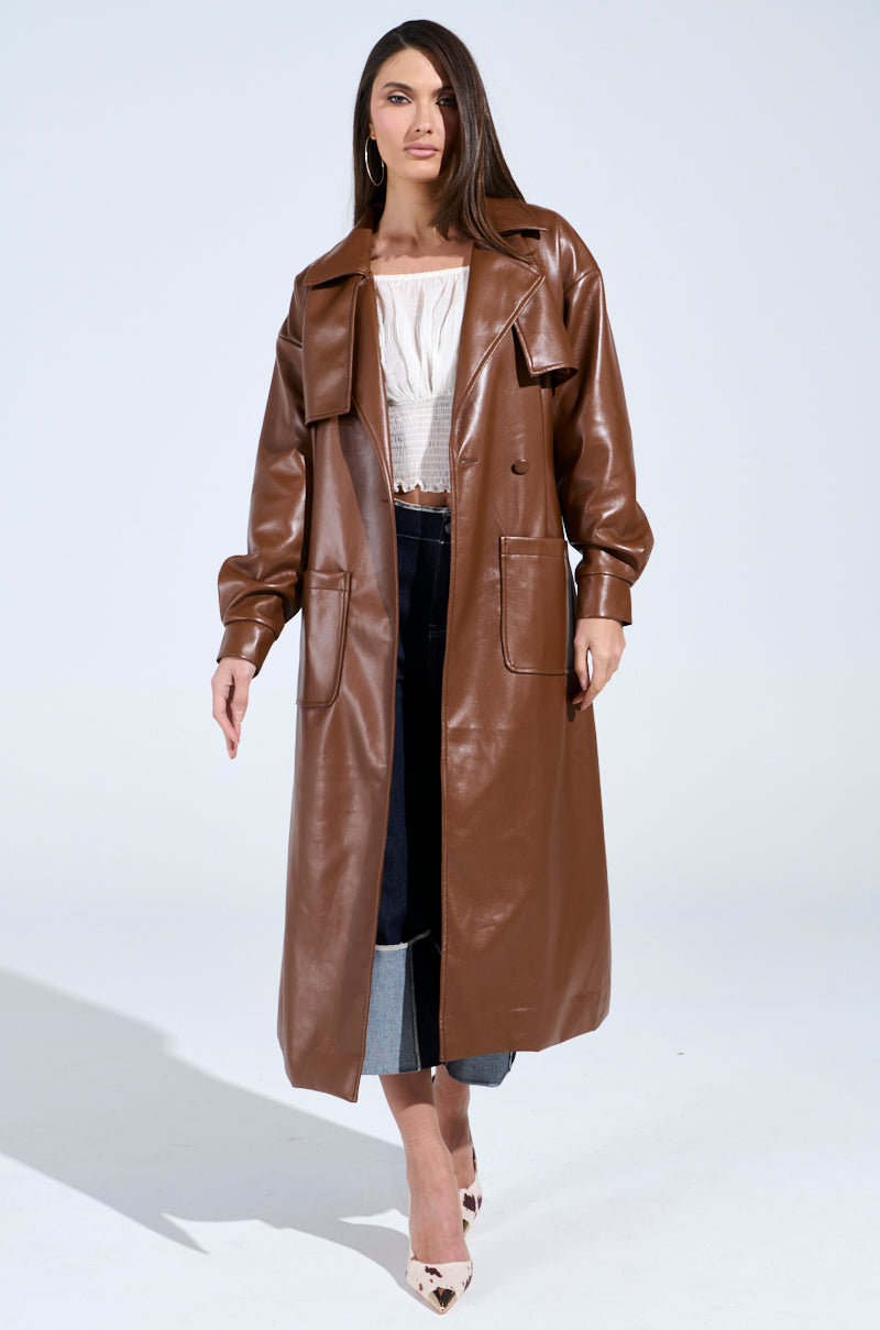 BUTTER LUXE FAUX LEATHER TRENCH IN BROWN