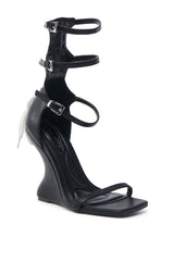AZALEA WANG ISAAK BLACK WITH WHITE LACES WEDGE SANDAL
