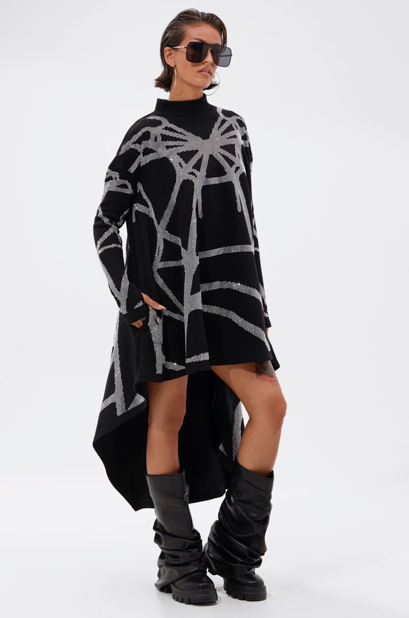 LANIE PRINTED RHINESTONE SWEATER DRESS