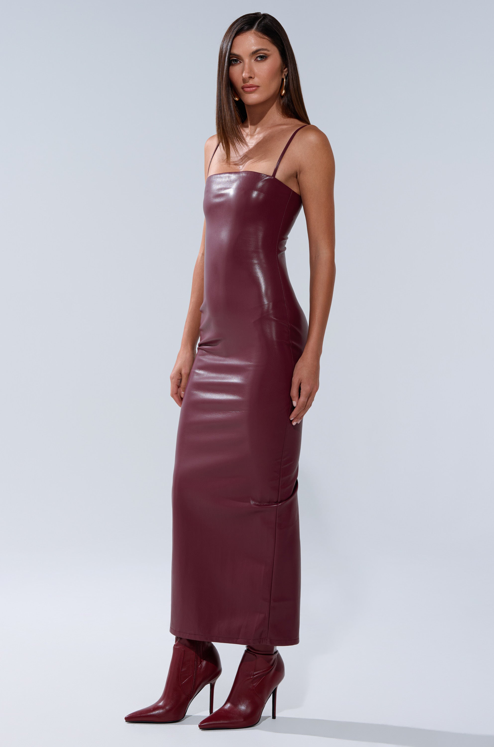 SHAI PU MIDI DRESS IN BURGUNDY