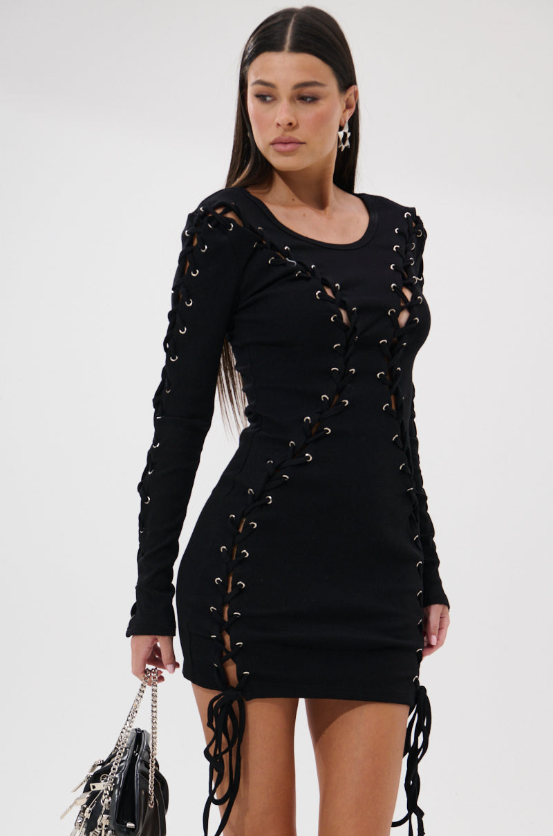 RUN THIS TOWN LACE UP MINI DRESS