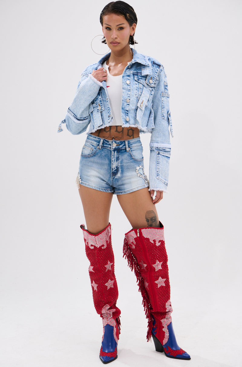 KYLIE EMBELLISHED DENIM SHORT