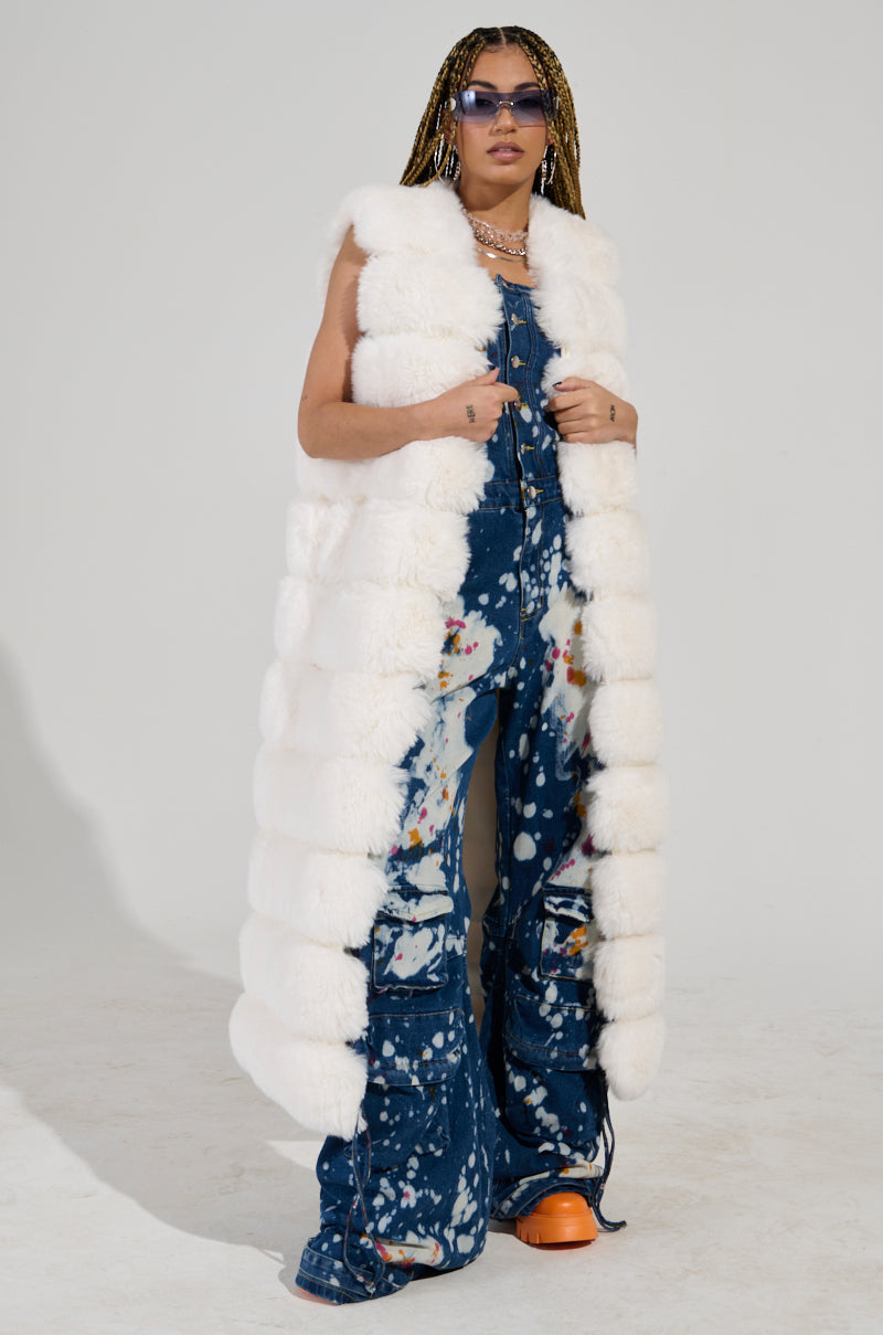 JENNY LIN FAUX FUR MAXI VEST IN WHITE