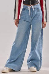 YOU BET DRAWSTRING WIDE LEG JEANS
