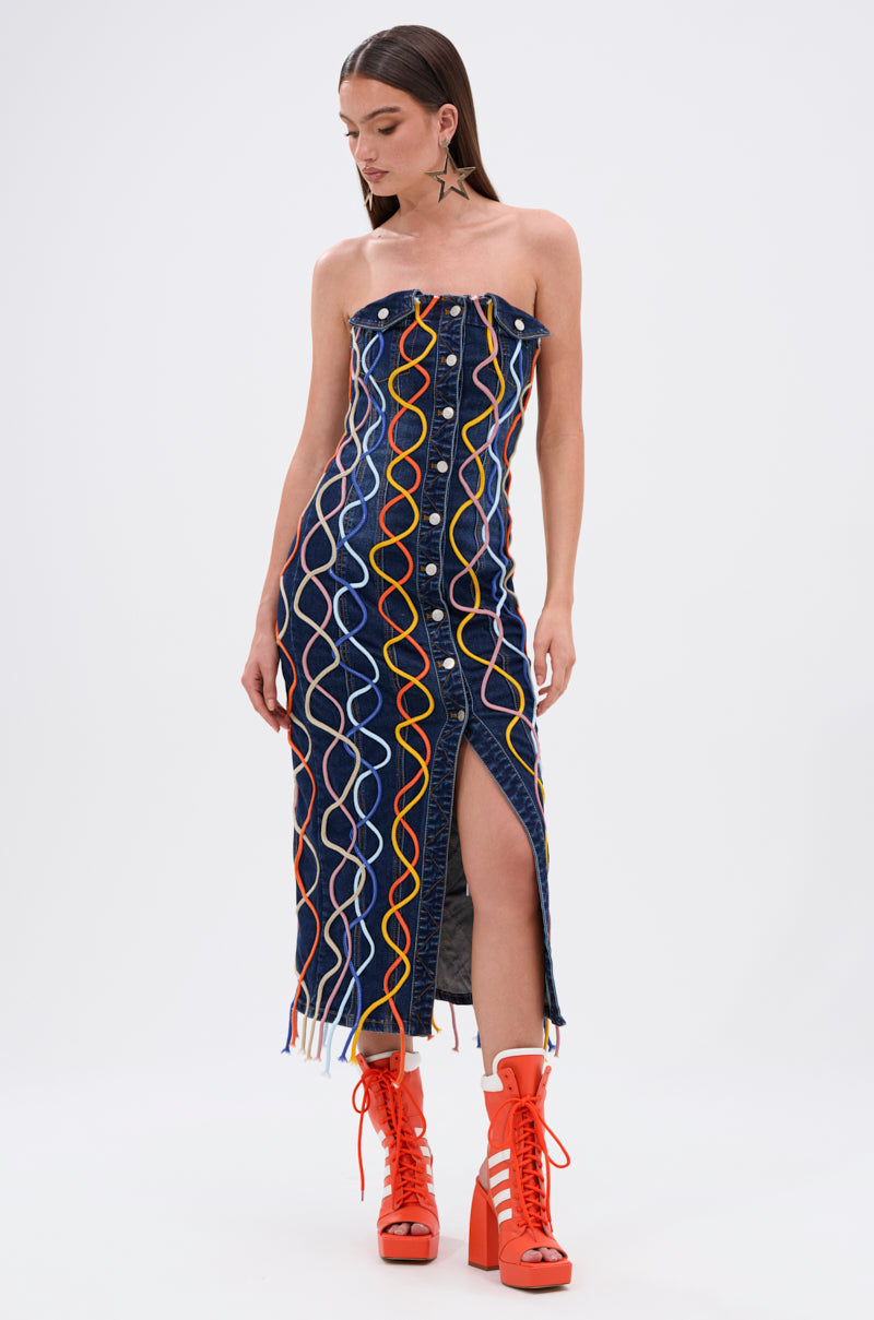 WORK OF ART DENIM MIDI DRESS
