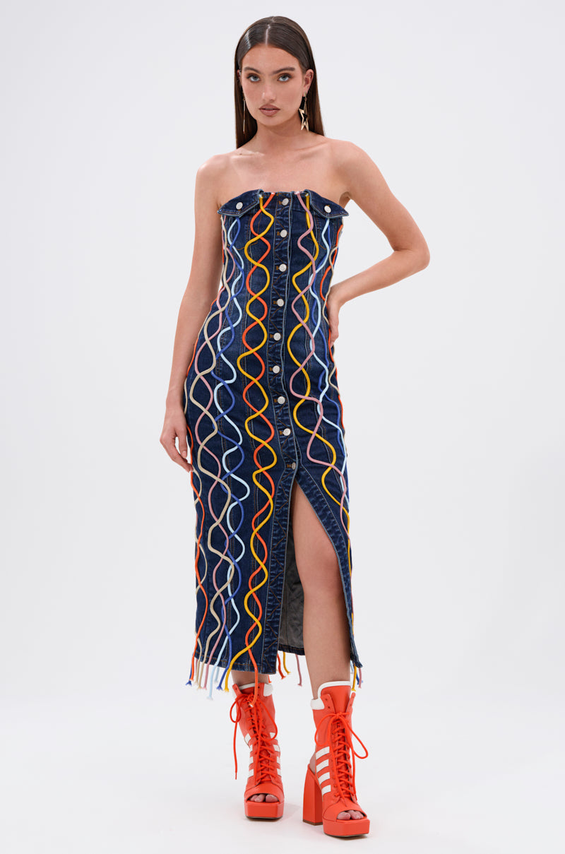 WORK OF ART DENIM MIDI DRESS