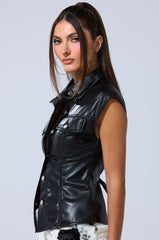 GUESS WHO FAUX LEATHER BUTTON DOWN