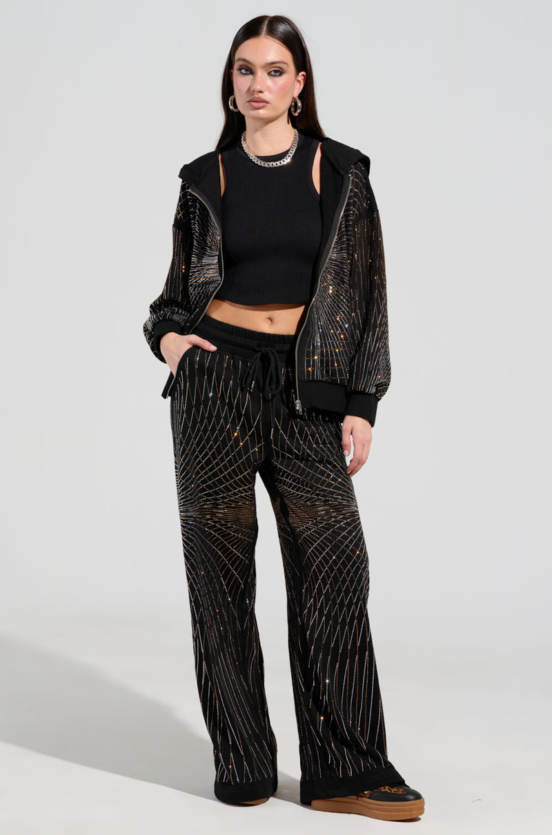 LIGHTS, CAMERA, ACTION! EMBELLISHED ZIP UP SWEATSHIRT