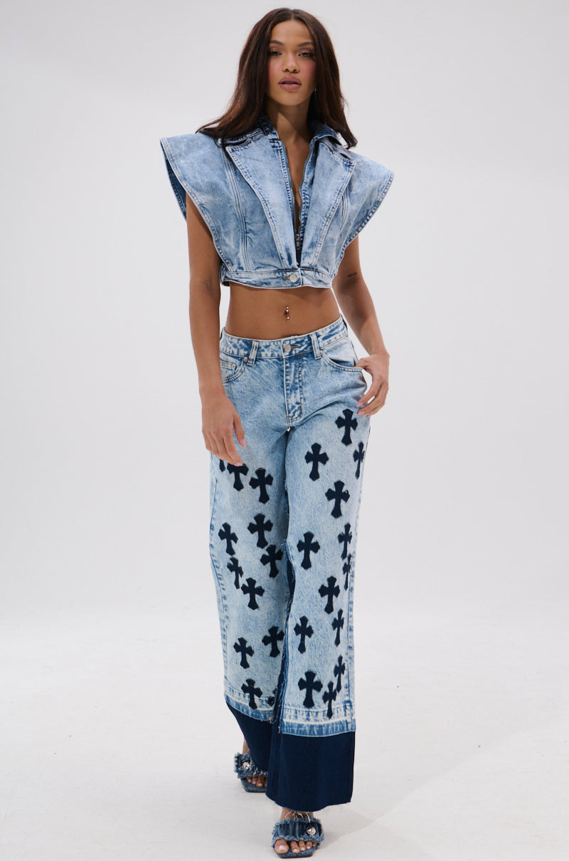 TOO COOL FOR YOU DENIM ZIP-UP BLOUSE
