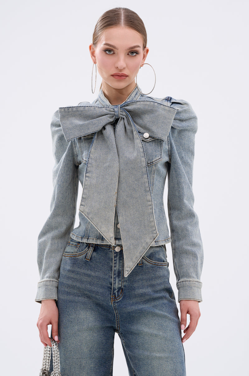 WAIT FOR U DENIM BOW BLOUSE TOP