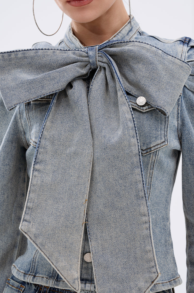WAIT FOR U DENIM BOW BLOUSE TOP