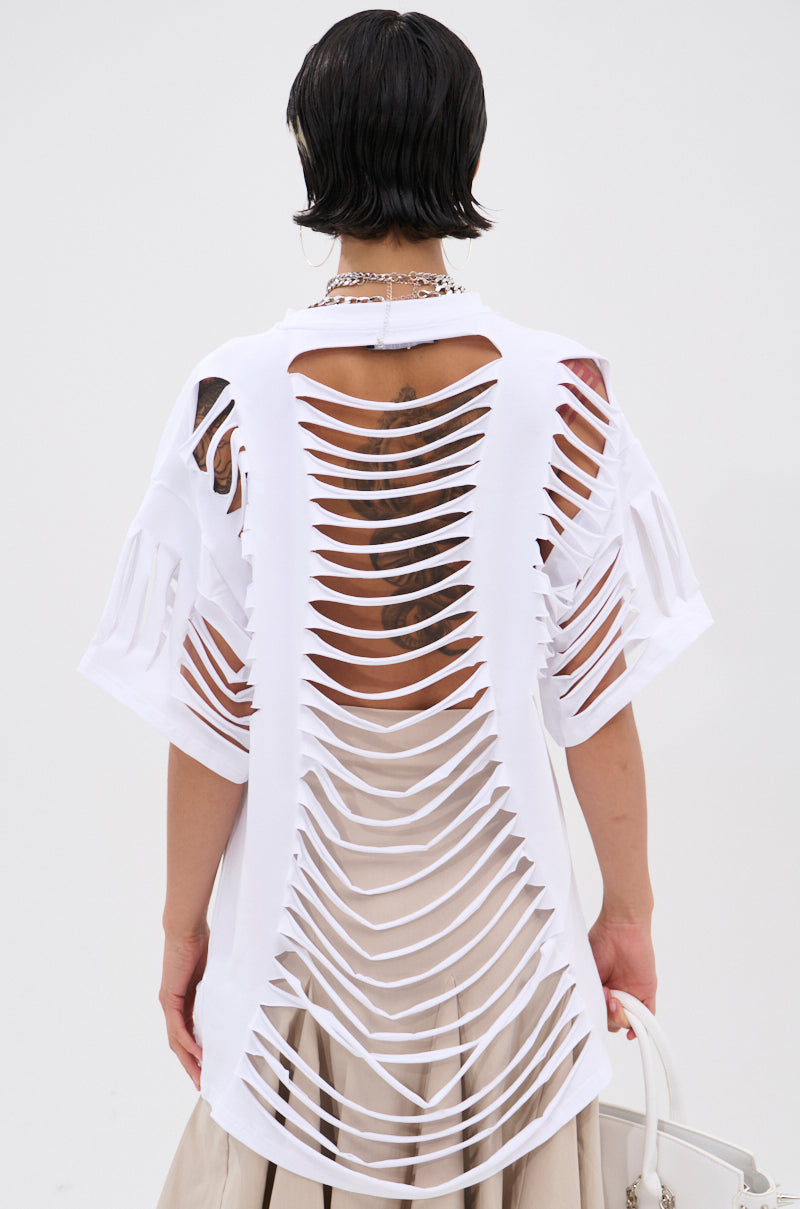 SLASHED UP OVERSIZED SHORT SLEEVE TEE