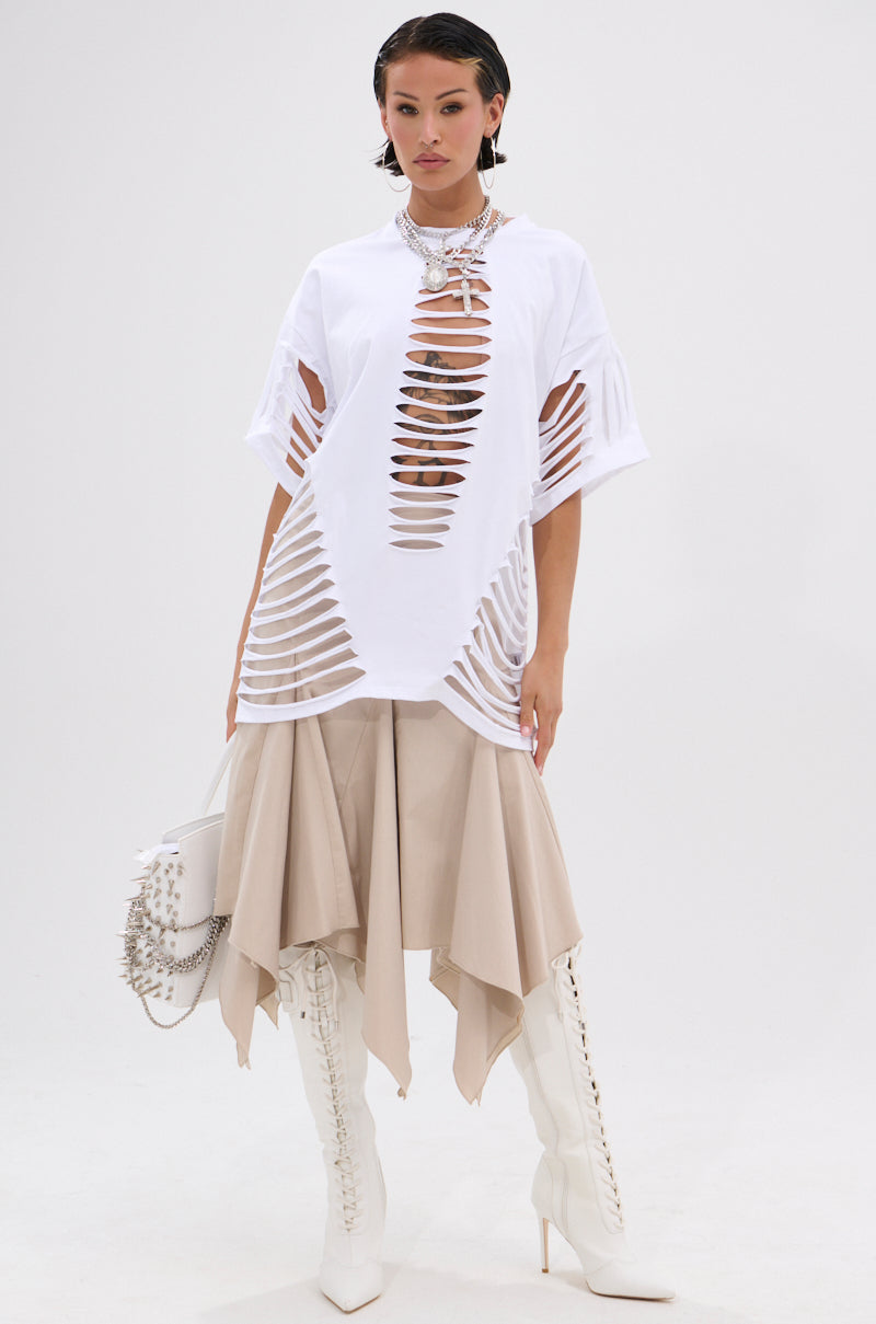 SLASHED UP OVERSIZED SHORT SLEEVE TEE