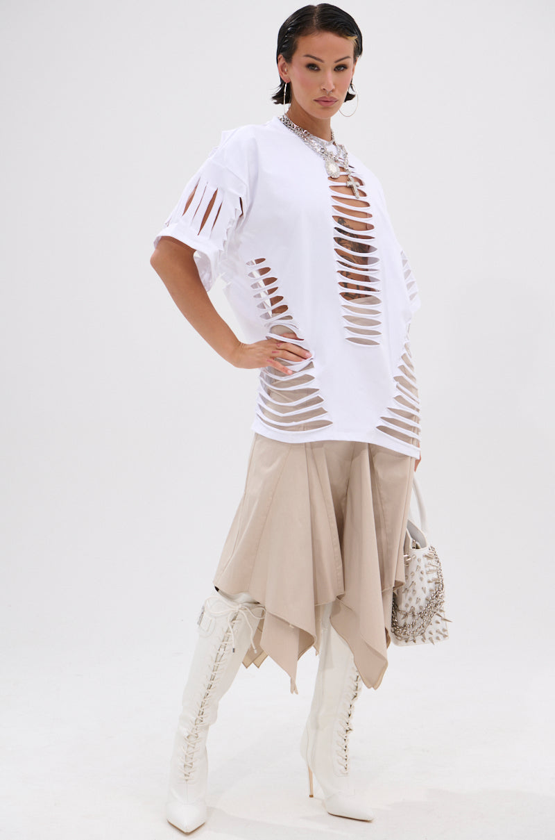 SLASHED UP OVERSIZED SHORT SLEEVE TEE