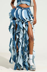 ALESSANDRA DRAMATIC DENIM MAXI SKIRT