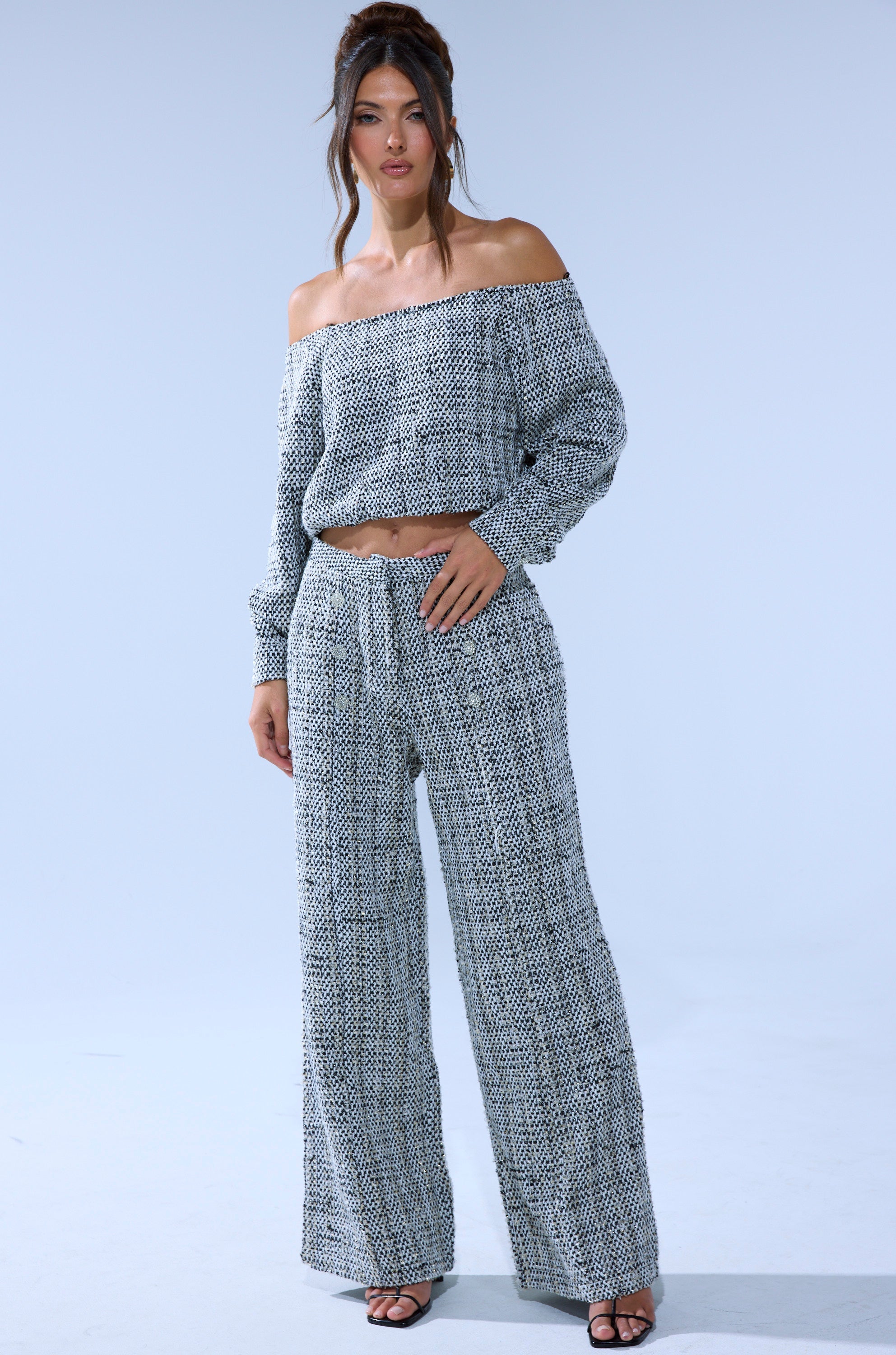 DRESSY VIBES OFF THE SHOULDER SWEATSHIRT
