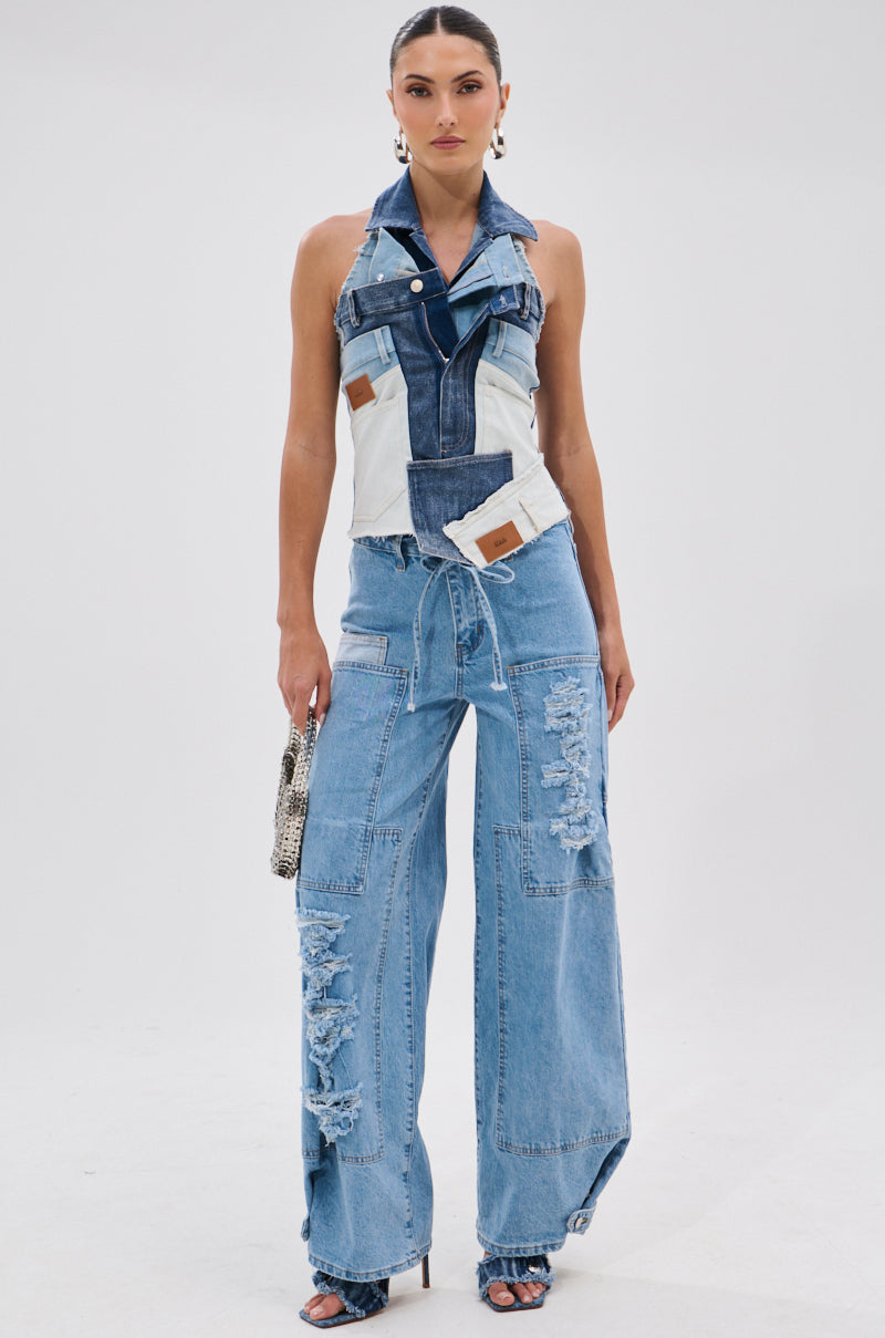 ALWAYS RIGHT DENIM ABSTRACT BLOUSE