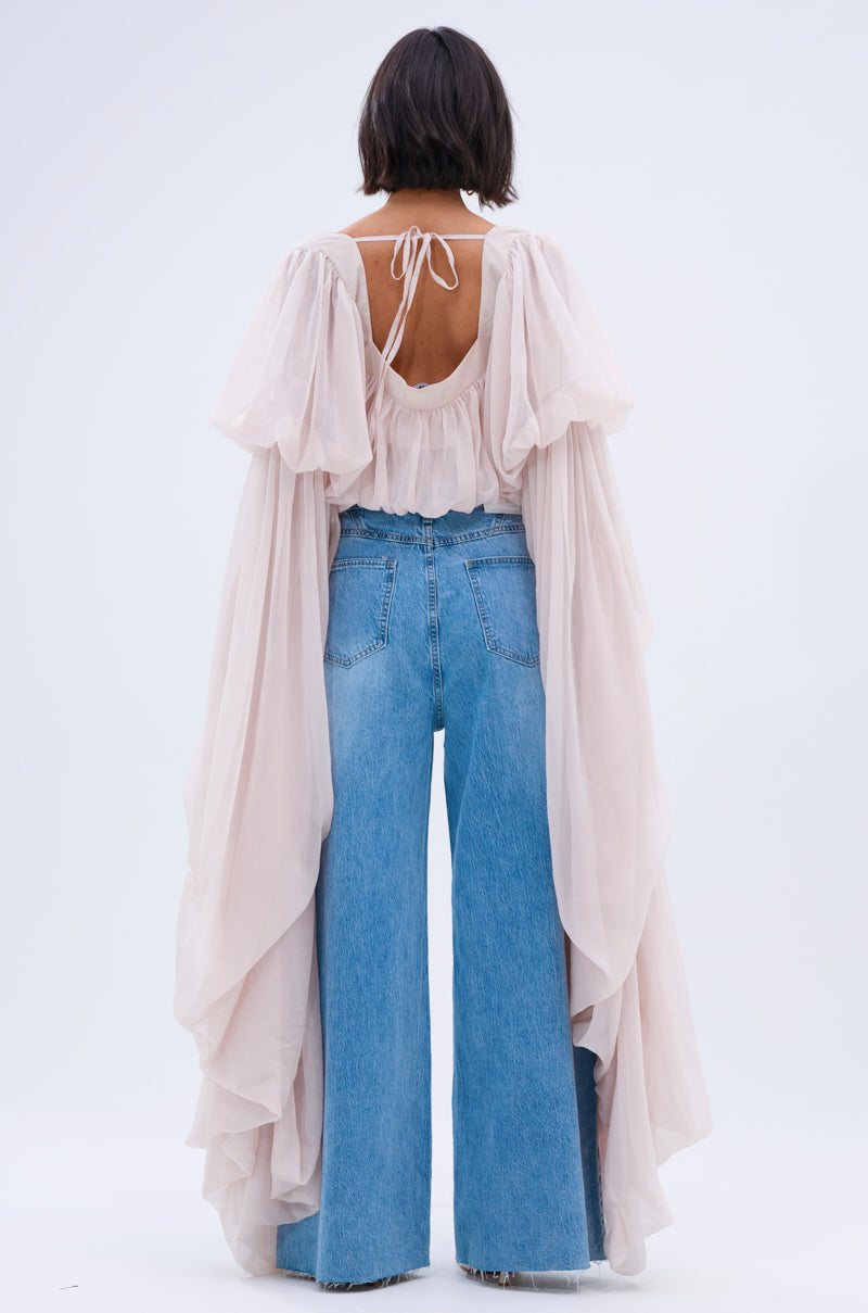 SLOUCHY SQUARE NECK LONG SLEEVE BLOUSE TOP