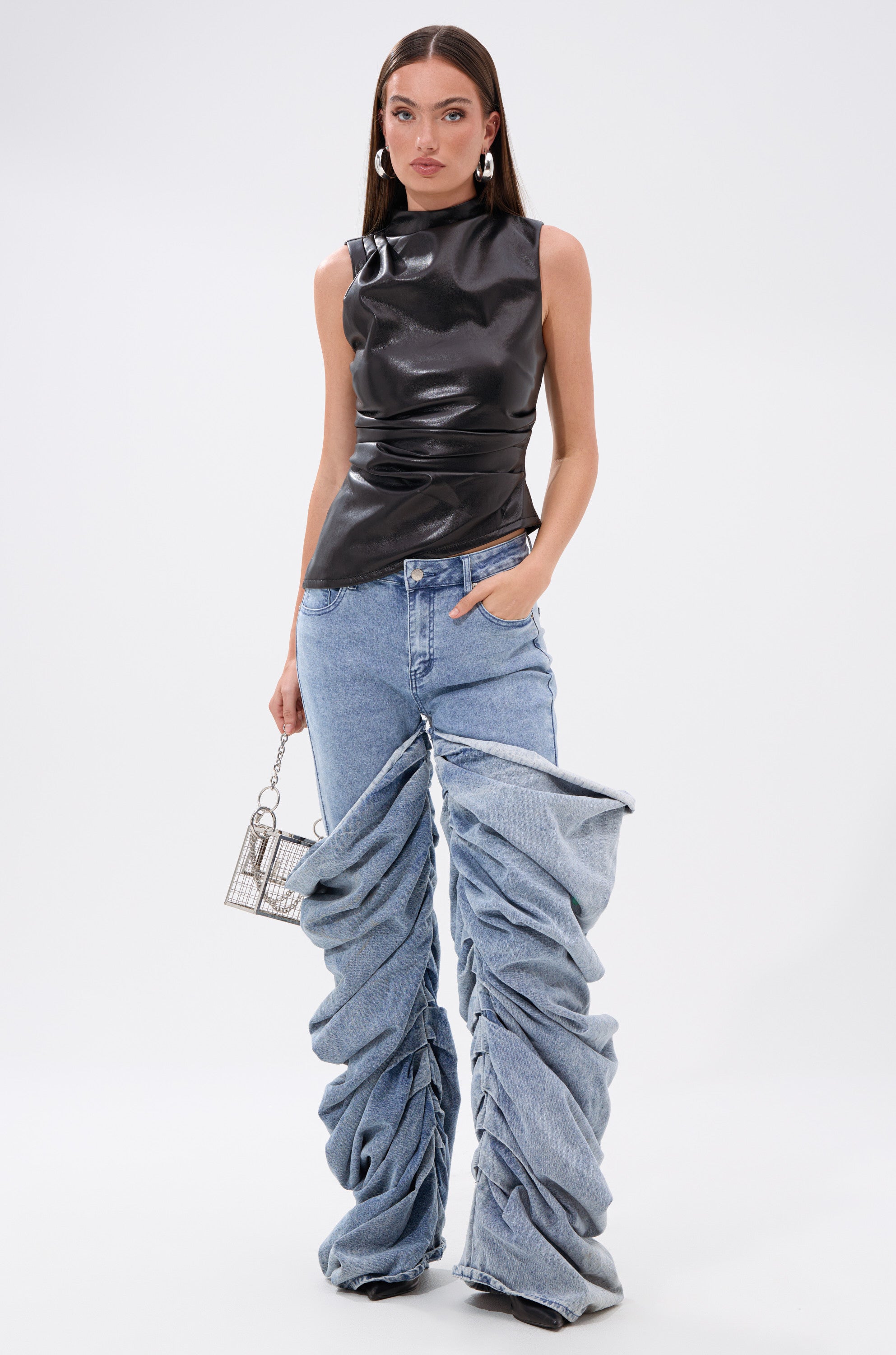 LOCKED AND LOADED FAUX LEATHER BLOUSE