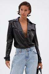 TRACIE FAUX LEATHER BLAZER BODYSUIT