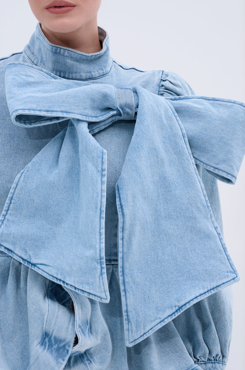 PHOEBE DENIM BOW BLOUSE