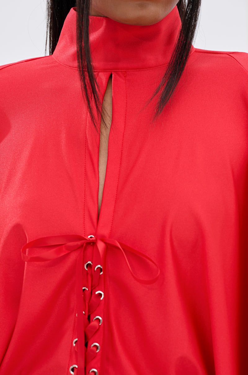 TIERRA TIE FRONT MOCK NECK BLOUSE