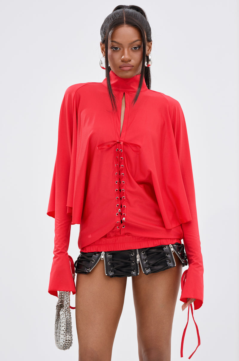 TIERRA TIE FRONT MOCK NECK BLOUSE