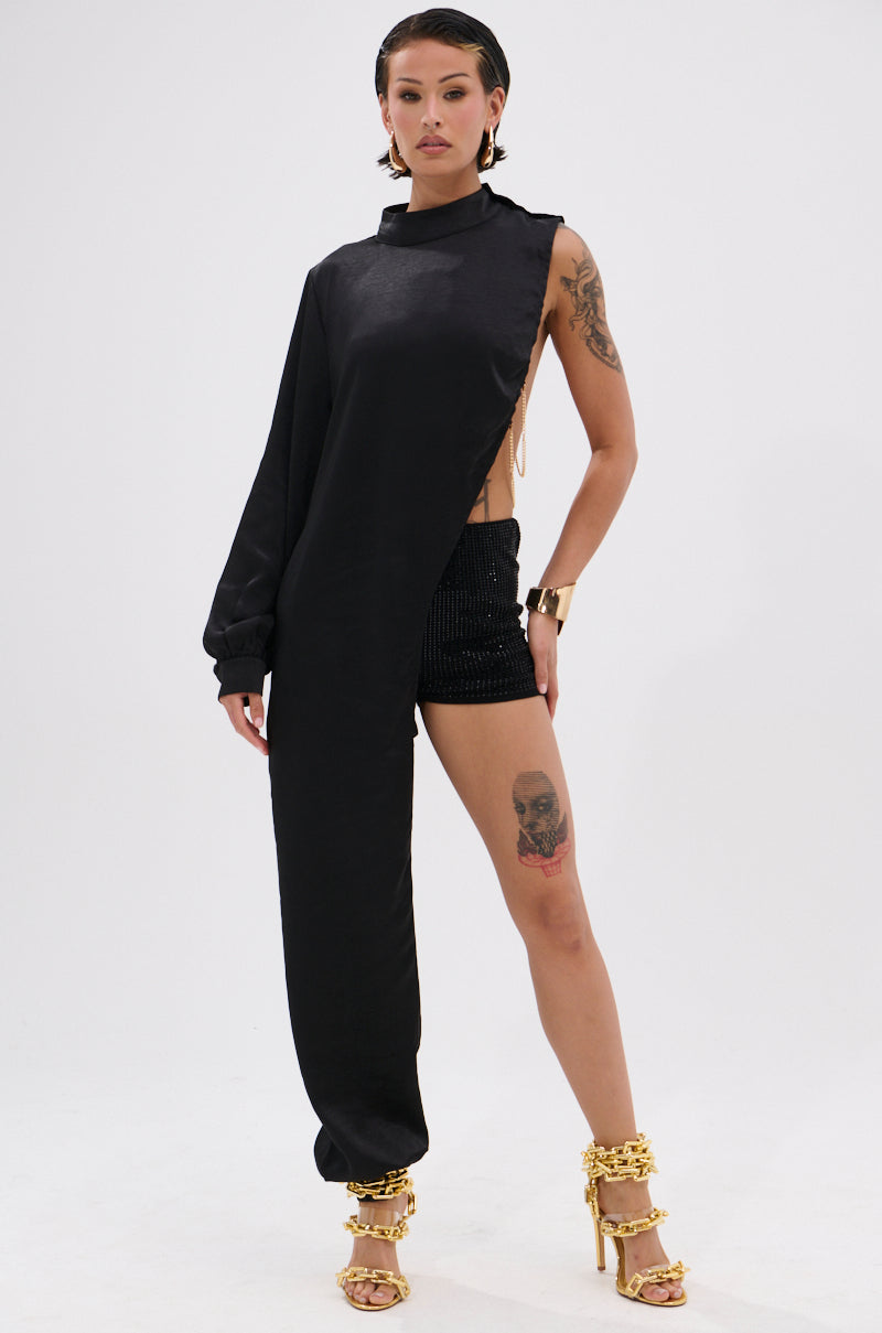 TIME FLIES SATIN ONE SLEEVE BLOUSE