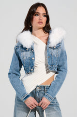 SITTING PRETTY FUR TRIM DENIM JACKET