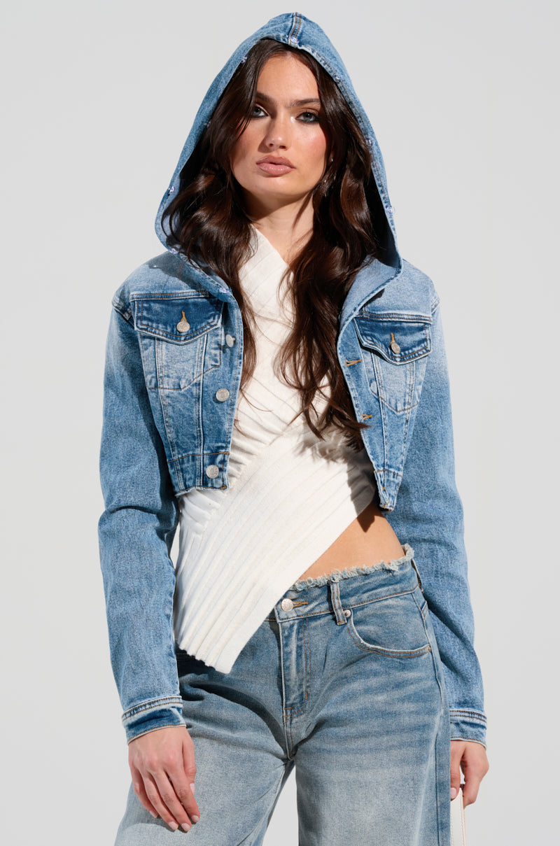 SITTING PRETTY FUR TRIM DENIM JACKET